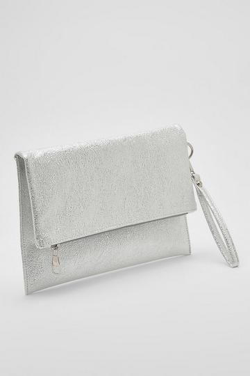 Metallic Folded Basic Clutch Bag silver