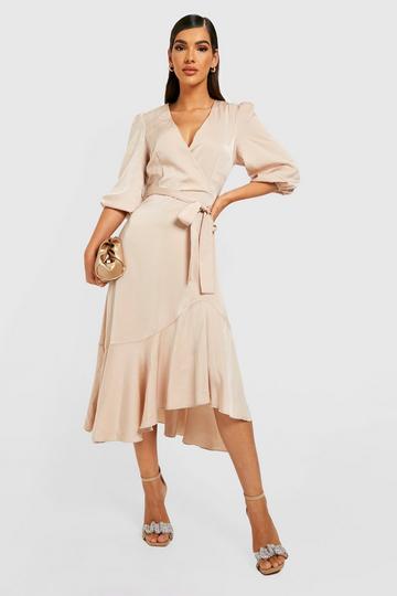 Satin Tiered Ruffle Hem Midi Dress champagne