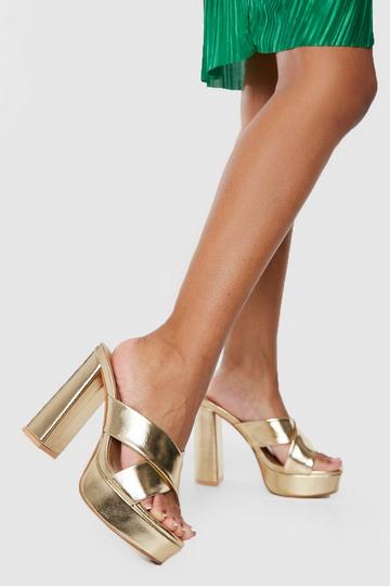 Gold Metallic Wide Fit 2 Crossover Platform Mules