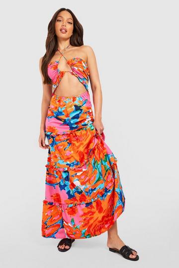 Tall Halter Cut Out Tiered Maxi Dress multi