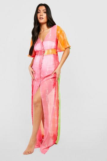 Maternity Tie Dye Shirred Waist Beach Maxi Dress multi