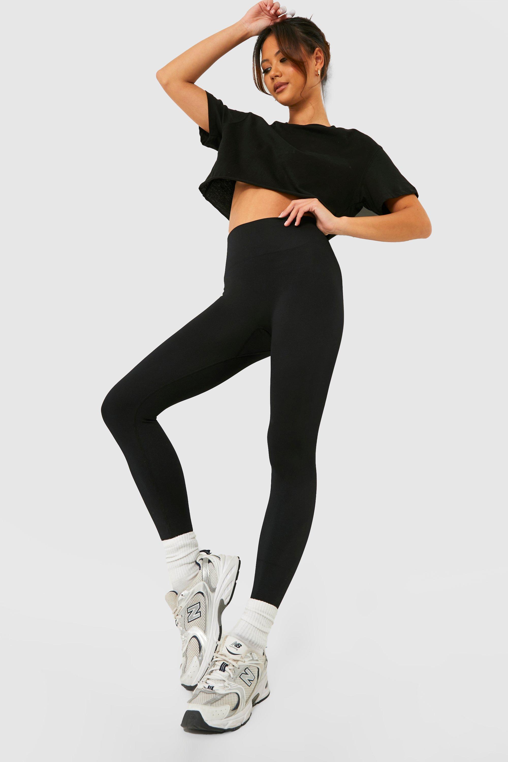 High waisted ribbed leggings | boohoo UK