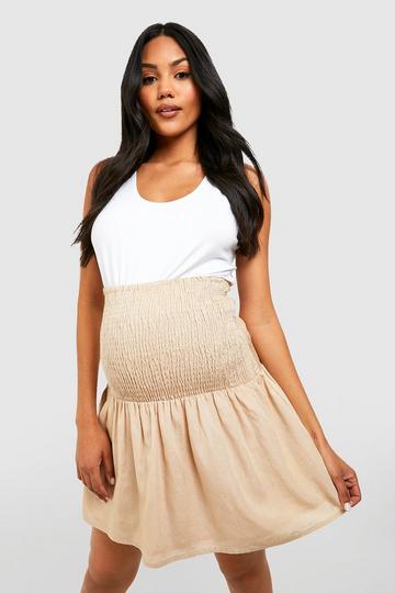 Maternity Shirred Waist Linen Mini Skirt stone