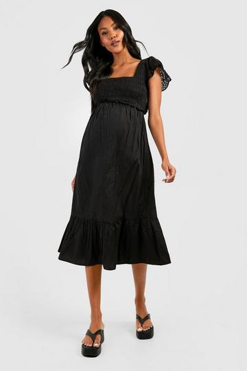 Black Maternity Broderie Sleeve Midi Dress