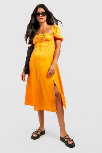 Maternity Puff Sleeve Midi Dress pale orange