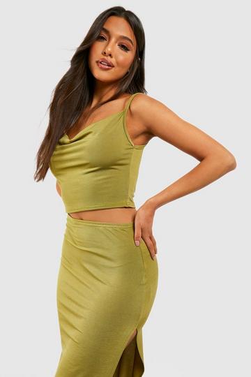 Textured Slinky Cowl Neck Cami olive