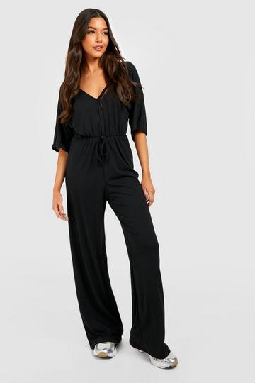 Flared Sleeve Rib Jumpsuit black