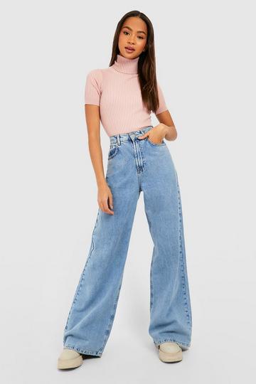 Rib Knit Roll Neck Top rose