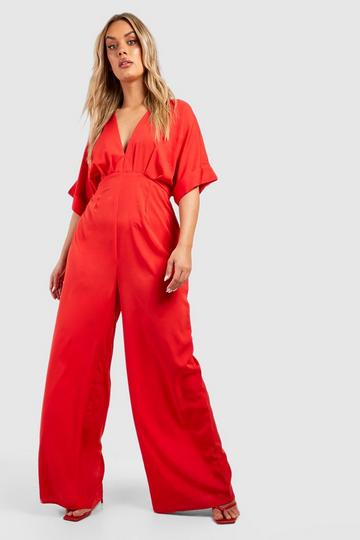 Red Plus Batwing Overwhelm Wide Leg Jumpsuit