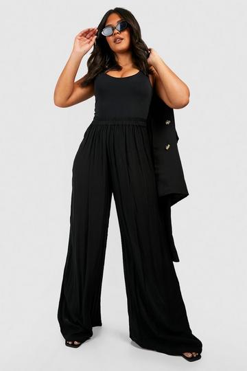 Plus Wide Leg Cheesecloth Trousers black