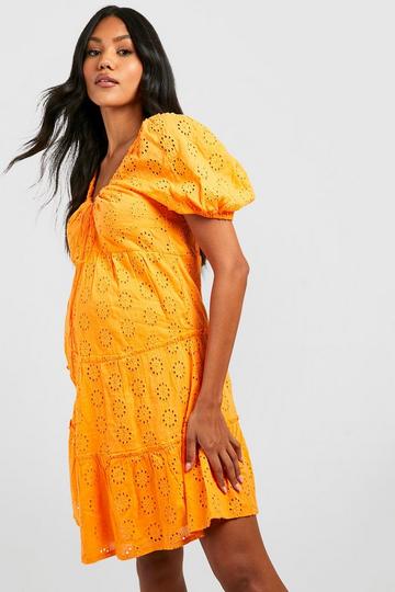 Maternity Broderie Tiered Smock Dress orange