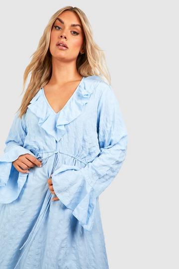 Blue Plus Textured Smock Midi Dress