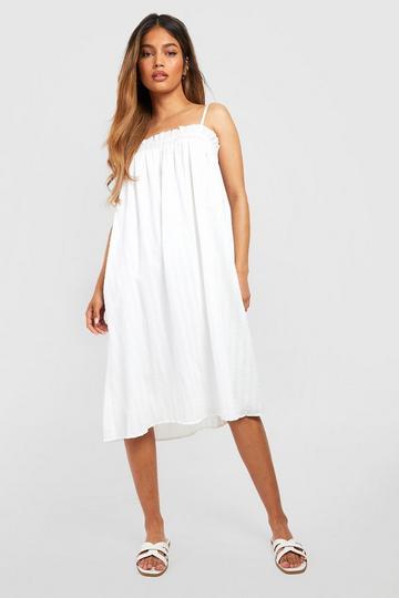 White Textured Smock Midi Dress