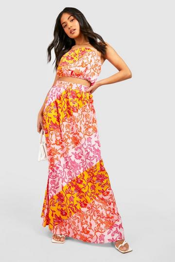 Petite Floral Bandeau & Maxi Skirt Co -Ord pink