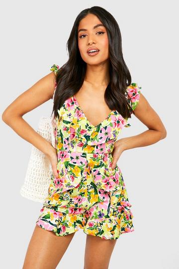 Petite Floral Ruffle Playsuit white