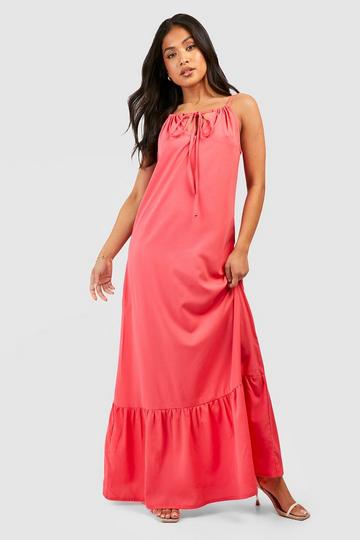 Coral Pink Petite Keyhole Tiered Maxi Dress