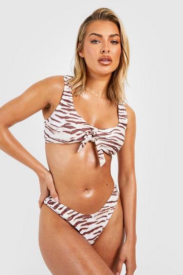 Tiger Tie Plunge Bikini Top cream