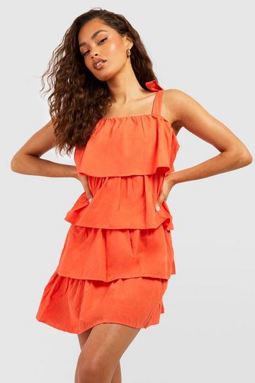 Cotton Poplin Strappy Tiered Sundress red