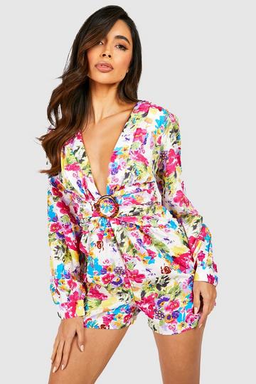 Floral Cut Out Playsuit white
