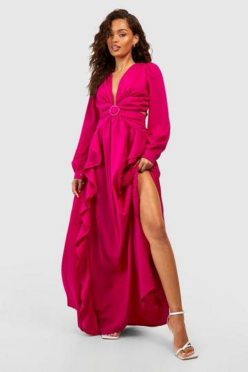Ring Detail Cut Out Maxi Dress hot pink