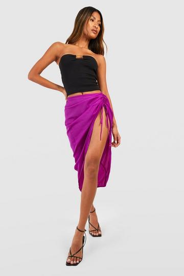 Ruched Split Side Midi Skirt purple