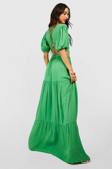 Bright Neon Crinkle Open Back Puff Sleeve Crop & Maxi