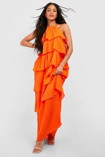 Orange Cheesecloth Ruffle Tiered Maxi Dress