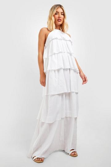 White Cheesecloth Ruffle Tiered Maxi Dress