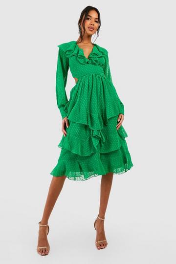 Dobby Ruffle Midi Dress green