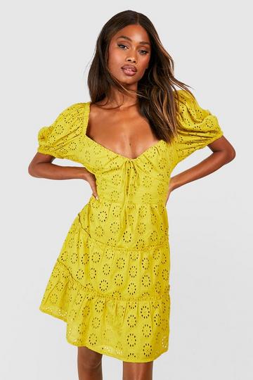 Eyelet Tiered Smock Dress lime