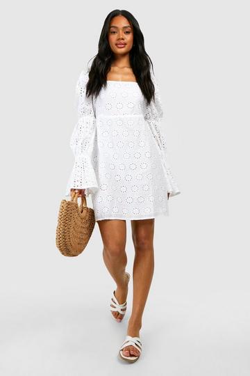 Broderie Puff Sleeve Mini Dress white