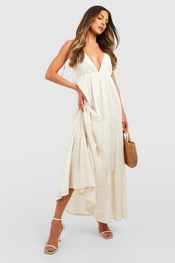 Cheesecloth Plunge Maxi Dress stone