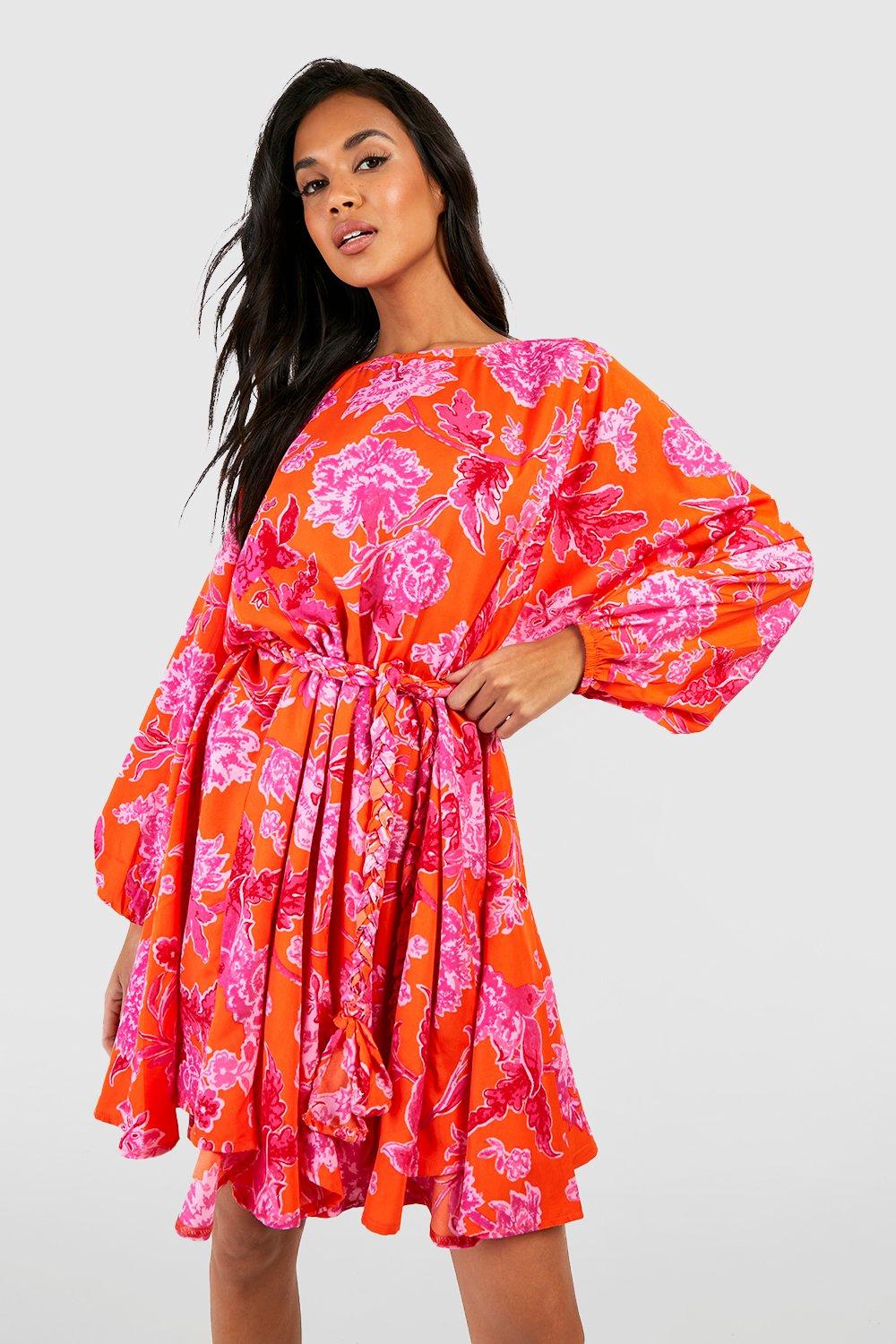 Women's Printed Satin Wrap Midi Dress | Boohoo UK