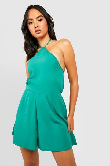 Green Halterneck Flippy Playsuit