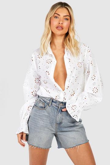 Oversized Frill Cuff Broderie Shirt white