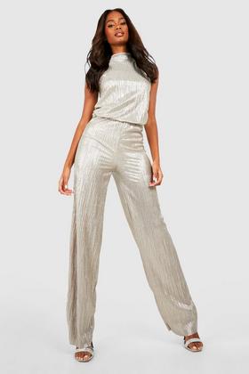 Dropping Hints | Champagne Sequin Wide Leg Trousers US 10 / Silver