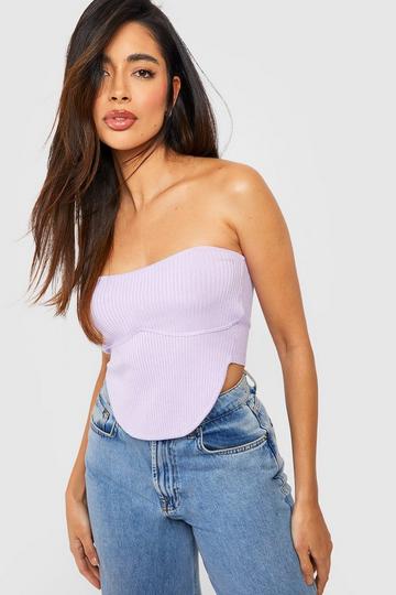 Curved Hem Rib Knit Bandeau Corset Top lilac