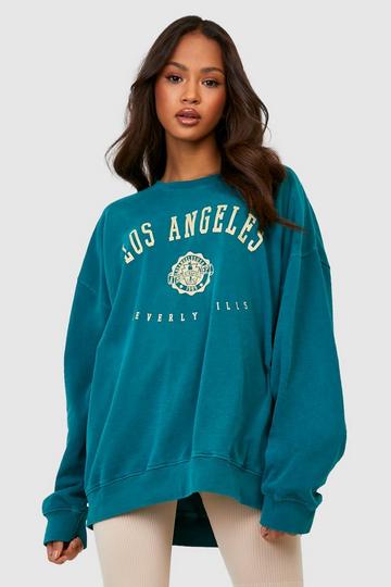 Overdyed Los Angeles Slogan Oversized Sweater forest