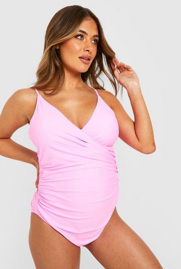 Pink Maternity Bump Control Wrap Swimsuit