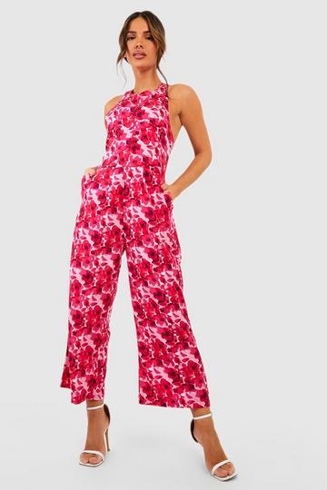 Floral Print Culotte Jumpsuit pink