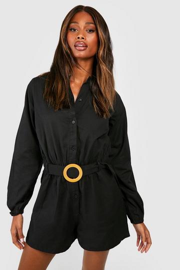 Black Cotton Belted Utility Playsuit