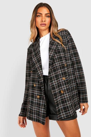 Basic Jersey Tonal Check Relaxed Fit Blazer camel