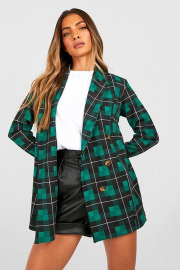 Basic Jersey Tonal Check Relaxed Fit Blazer bottle green