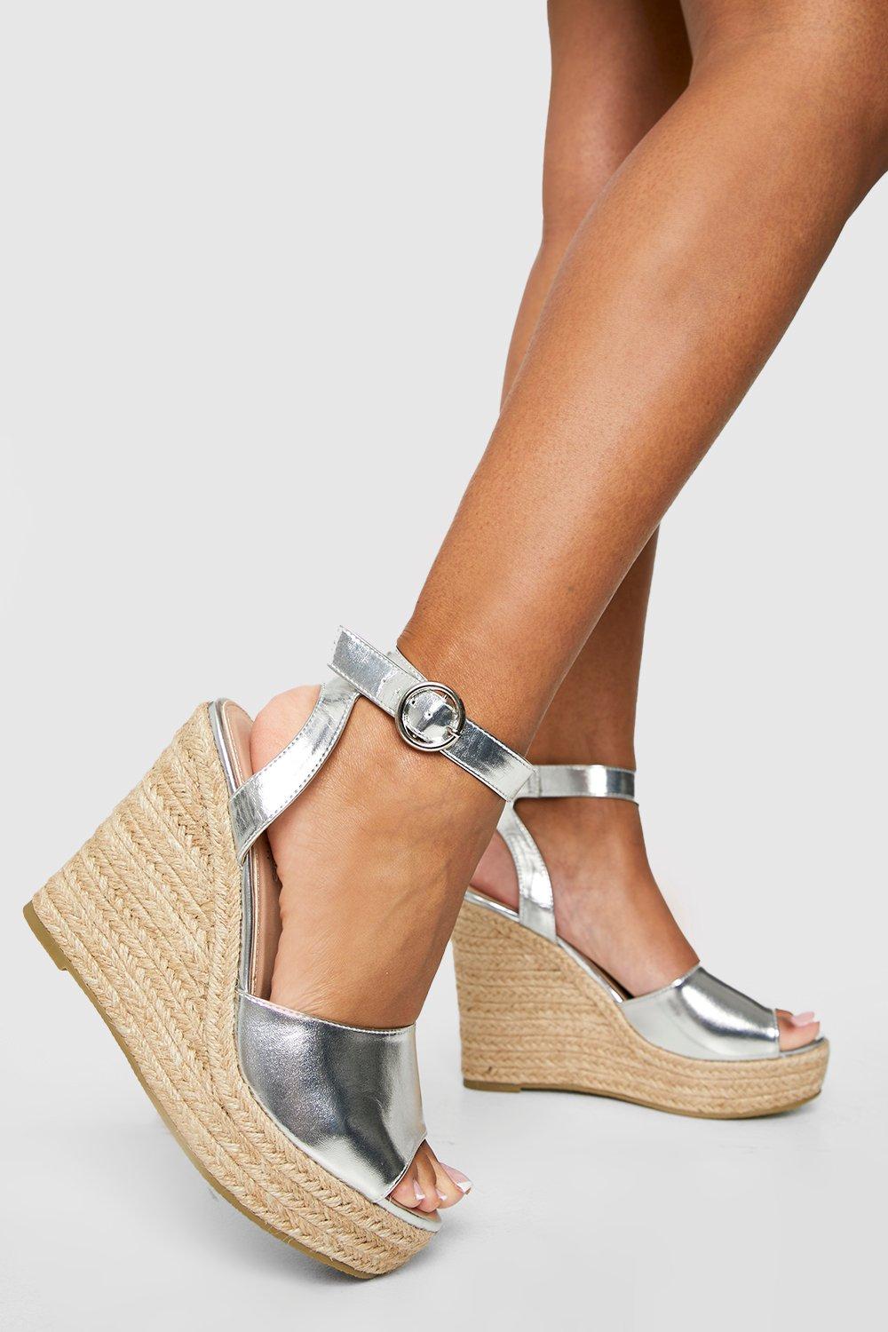 Metallic Strappy Wrap Up Wedges Boohoo UK