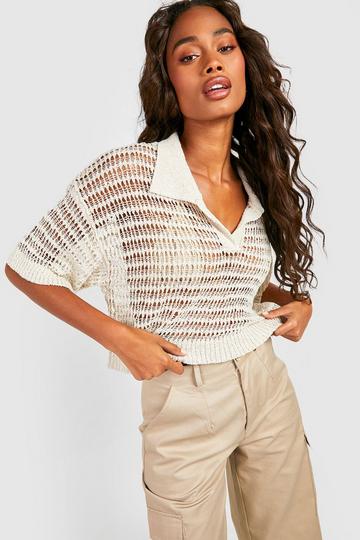 Crochet Boxy Crop Top stone