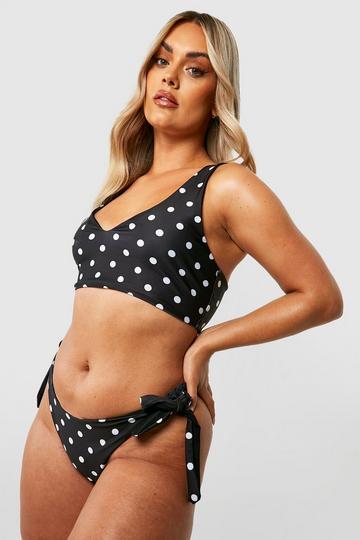 Plus Polka Reversible Tie Side Bikini Bottoms black