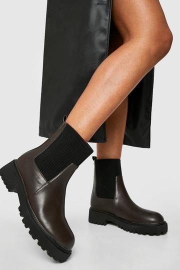 Chocolate Brown Split Sole Chunky Chelsea Boots