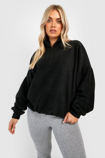 Black Plus Borg Half Zip Oversized Sweater