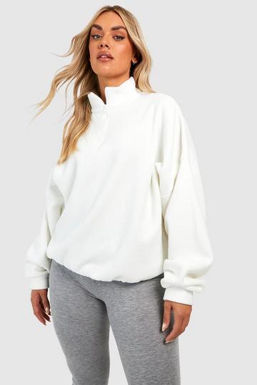 Cream White Plus Borg Half Zip Oversized Sweater