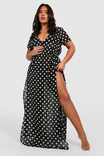 Black Plus Polka Maxi Beach Kaftan